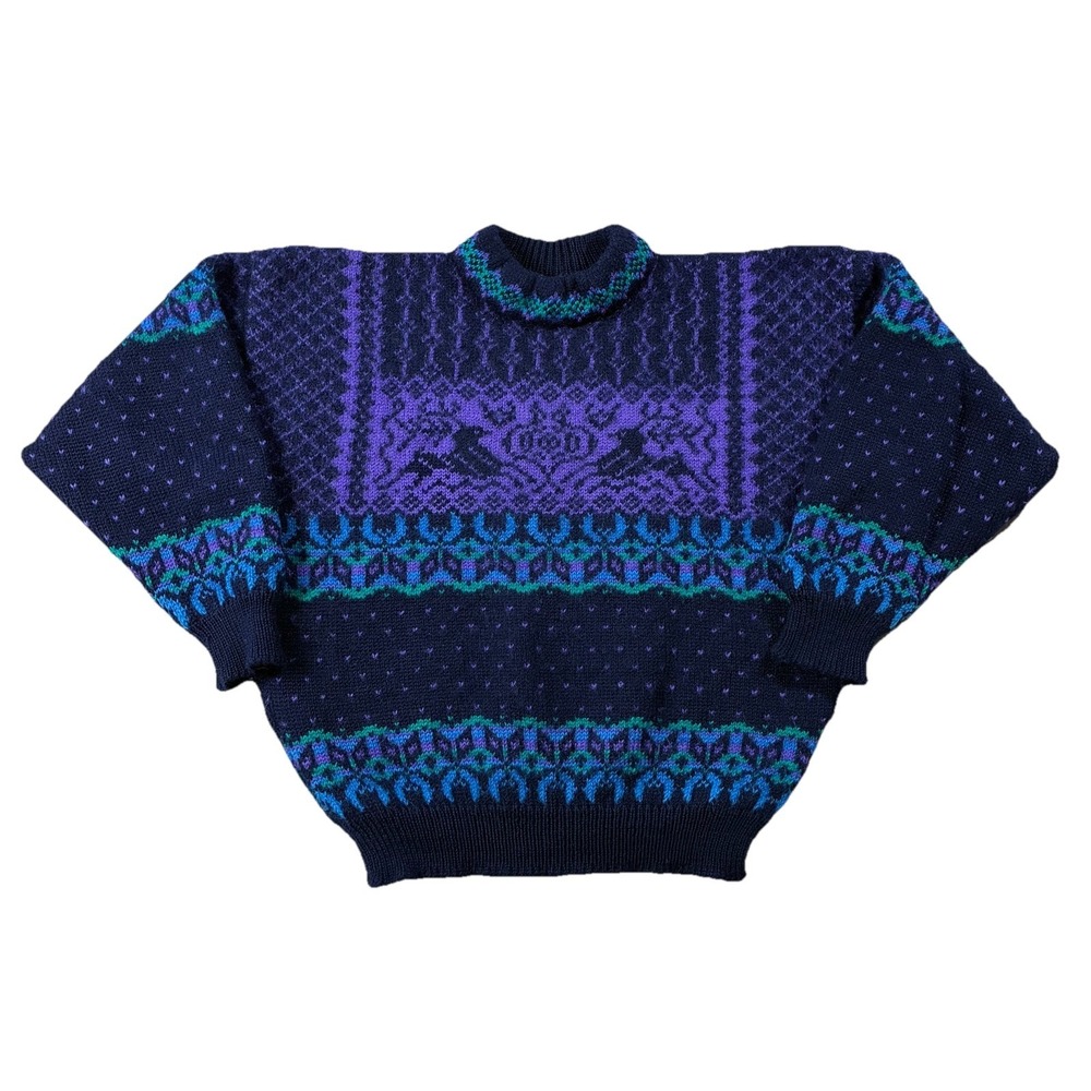 VTG Dale Of Norway Wool Fair Isle Knit Crew Neck Sweater Navy Womens S Après-ski